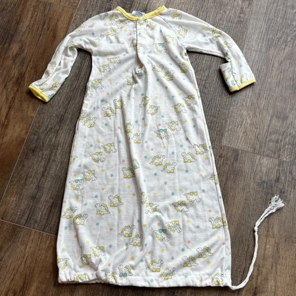 Vintage Carters Baby Dinosaur‎ Print Sleep Gown White Yellow Layette USA 13 lb